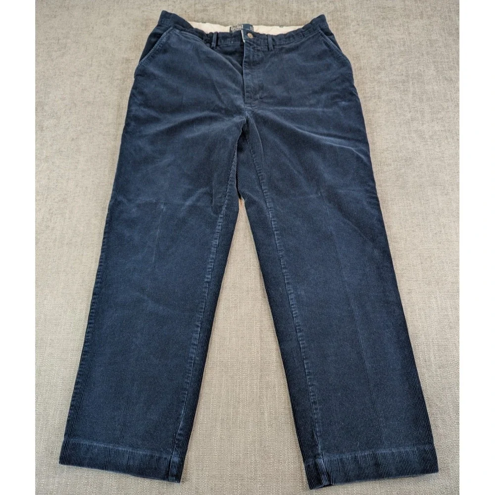 Polo Ralph Lauren Corduroy Pant Men 35x30 (34x29) Navy Straight Fit Cotton Chino